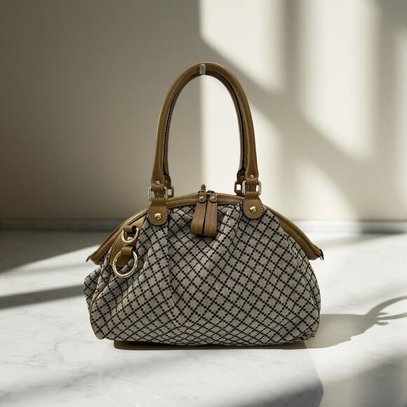 Gucci Sukey Medium Satchel 223974 Beige Diamante Canvas Leather Trim - Picture 16 of 16